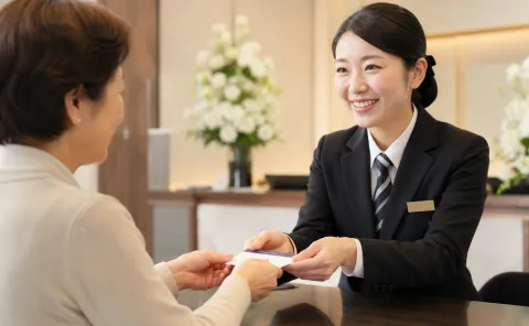 れんげの会に加入しチケットを受け取る様子